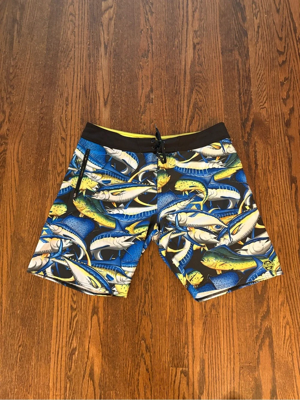 Pelagic Board Shorts Mens Blue Hydro-Lite Fish Print Marlin Tuna Mahi Mahi